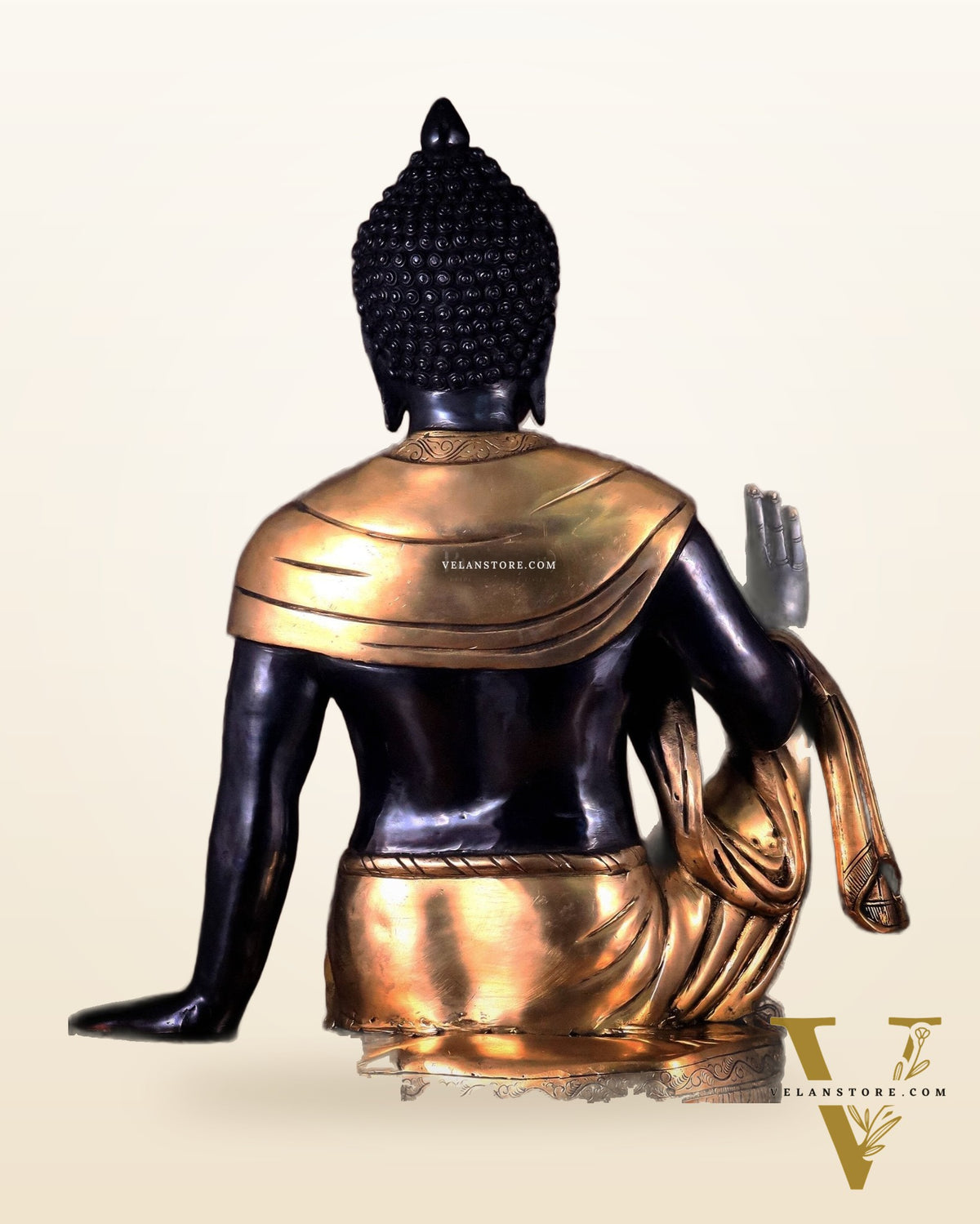 Brass large Buddha Sitting Statue with Black Heat-Treated Finish - 30"