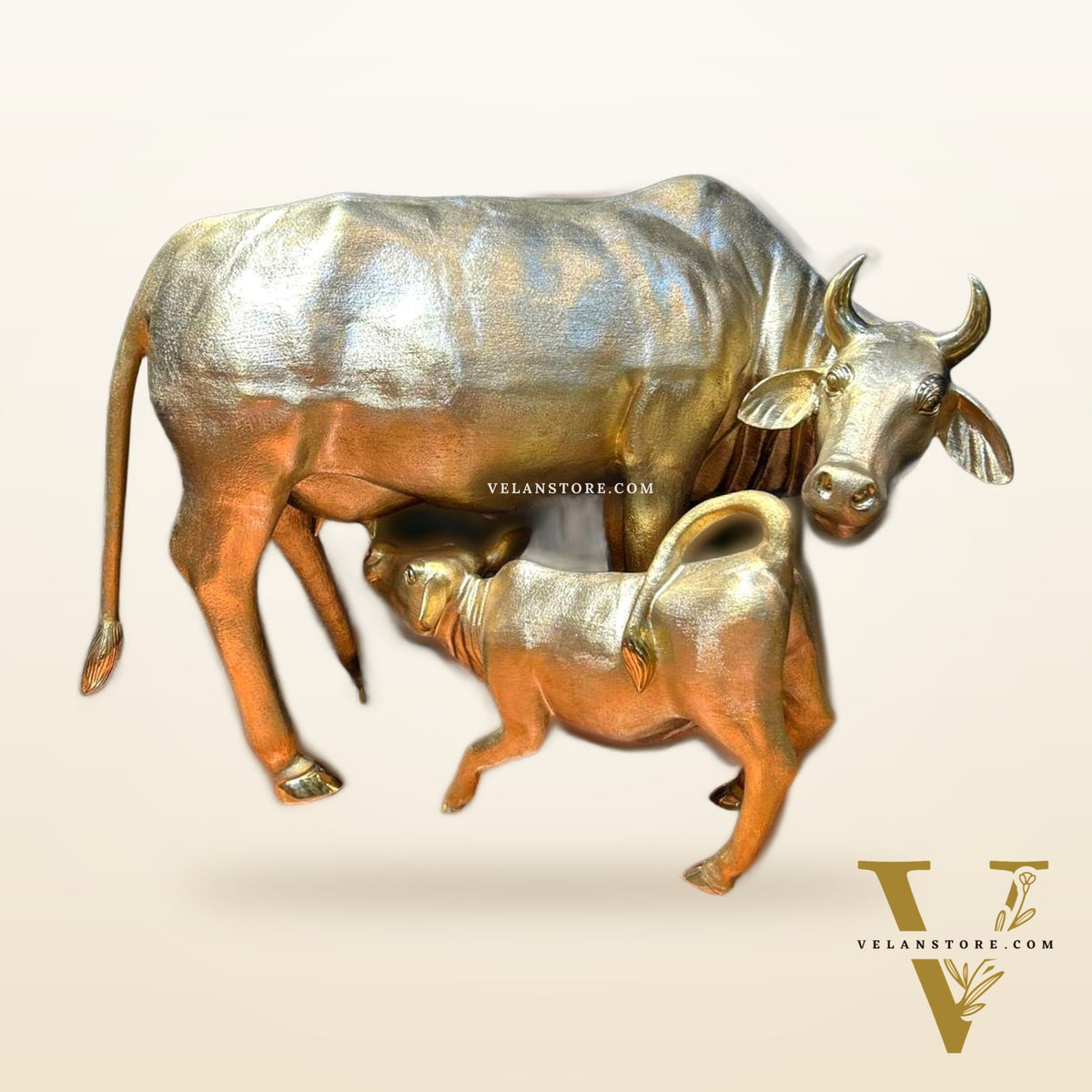 Brass Large Cow and Calf statue 48"