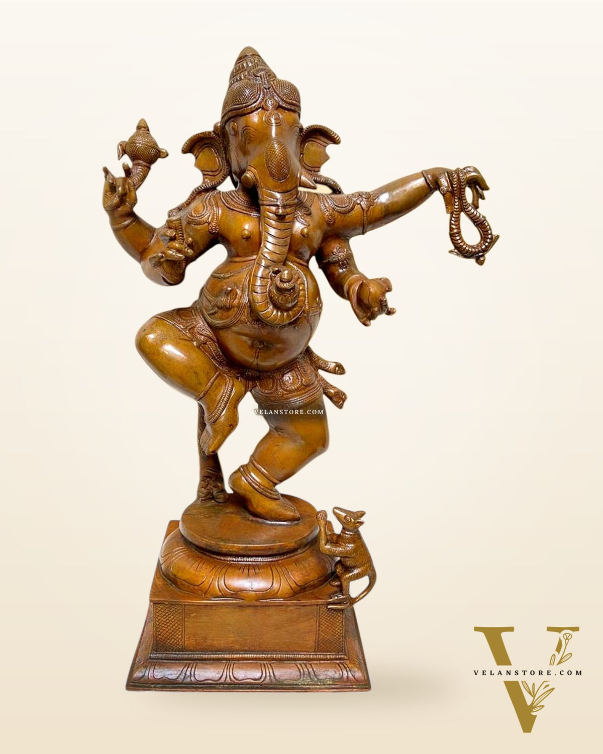 Brass Large Dancing Ganapati Statue 25" bronze tone