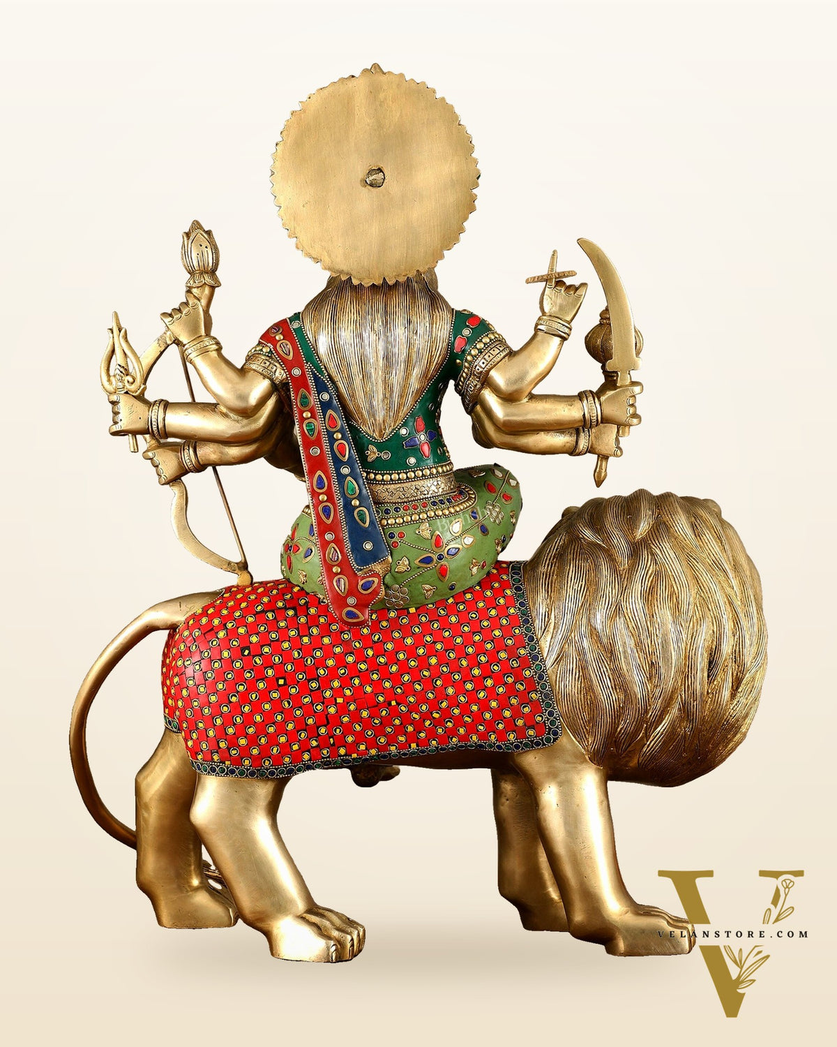 Brass large Durga ma ambe Statue – 24 Inches, Meenakari Stonework