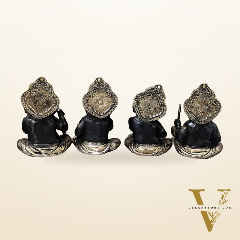 Brass Large Ganesha Music Set idols 12 inch Showpieces