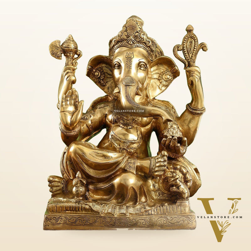 Brass Large Ganesha Statue - 18x14x8.5 Inch