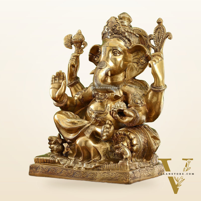 Brass Large Ganesha Statue - 18x14x8.5 Inch