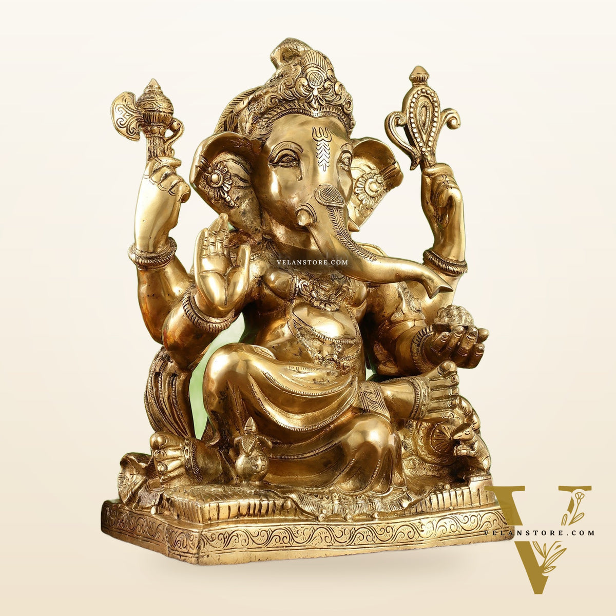 Brass Large Ganesha Statue - 18x14x8.5 Inch