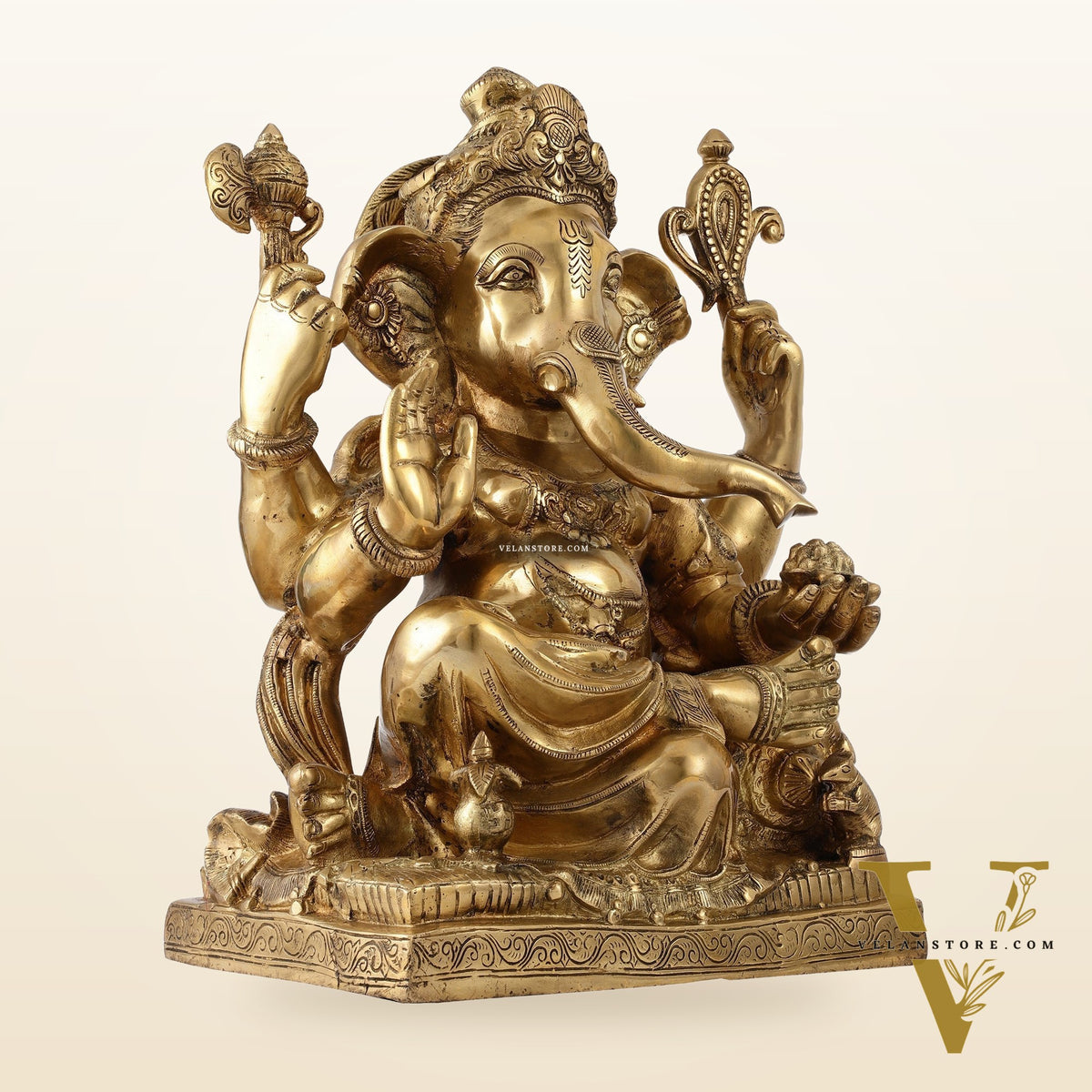 Brass Large Ganesha Statue - 18x14x8.5 Inch