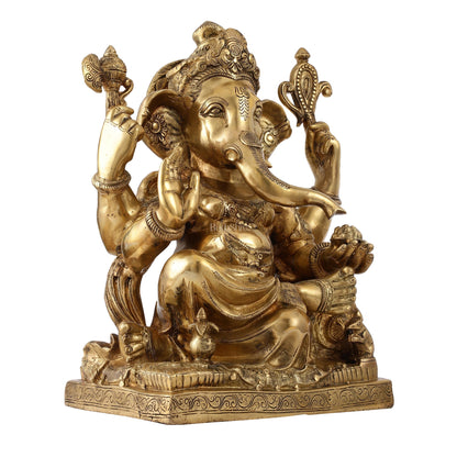 Brass Large Ganesha Statue - 18x14x8.5 Inch