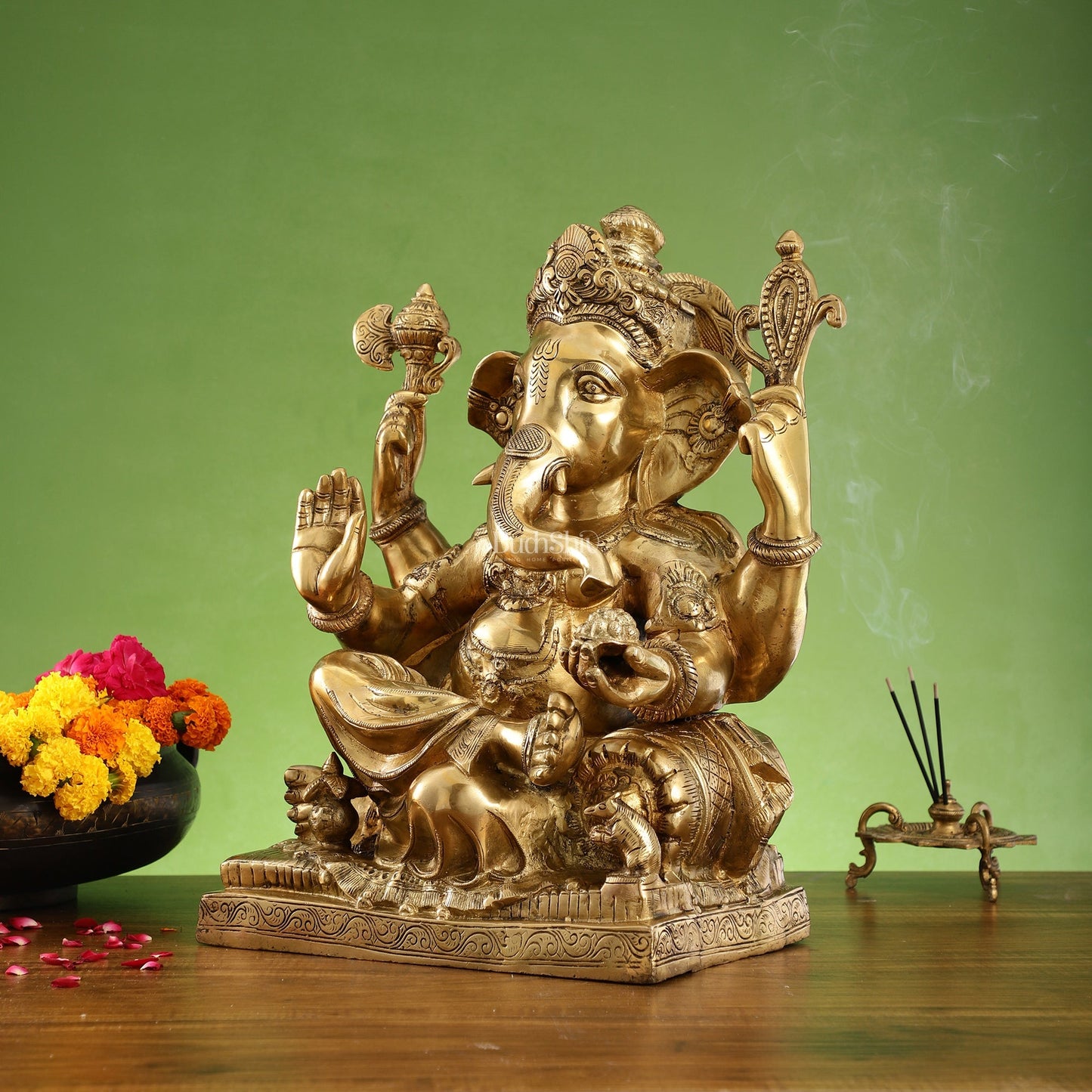 Brass Large Ganesha Statue - 18x14x8.5 Inch