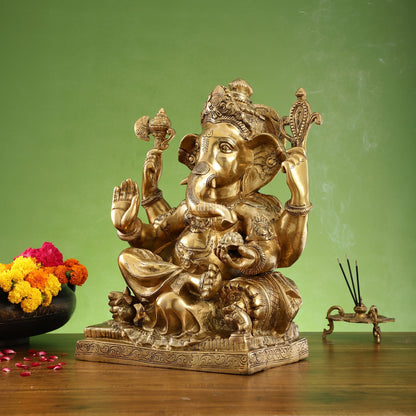 Brass Large Ganesha Statue - 18x14x8.5 Inch
