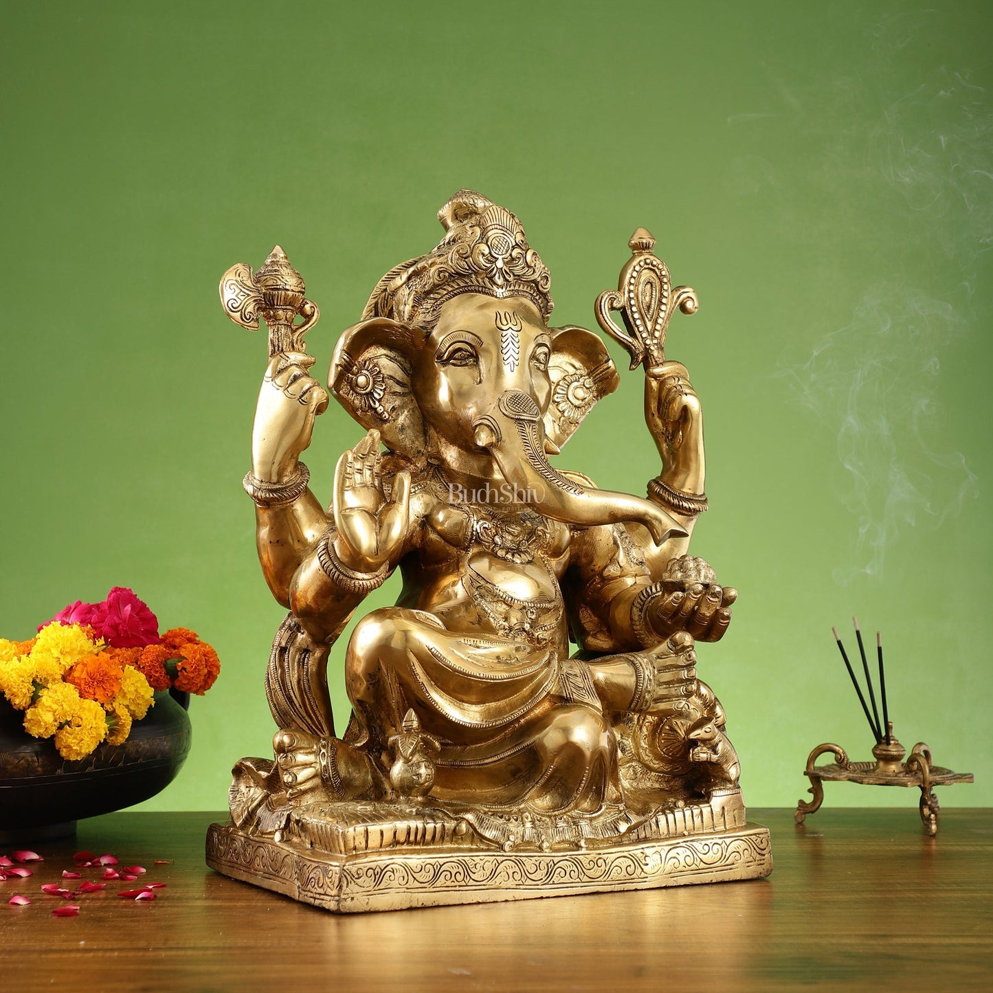 Brass Large Ganesha Statue - 18x14x8.5 Inch