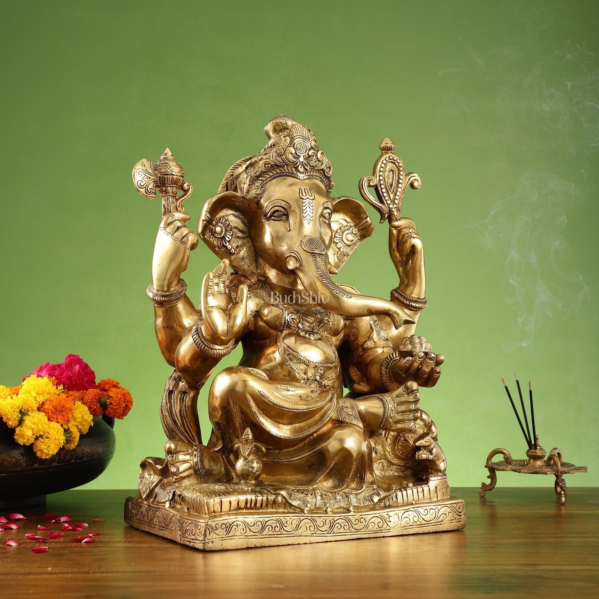 Brass Large Ganesha Statue - 18x14x8.5 Inch