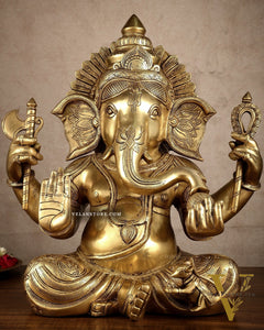 Brass Large Ganesha Statue | 20x16.5x11 Inches | 31.25 KG