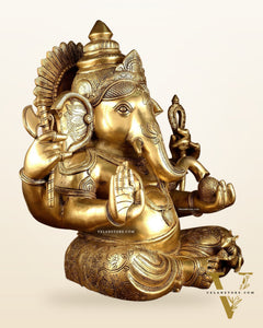 Brass Large Ganesha Statue | 20x16.5x11 Inches | 31.25 KG