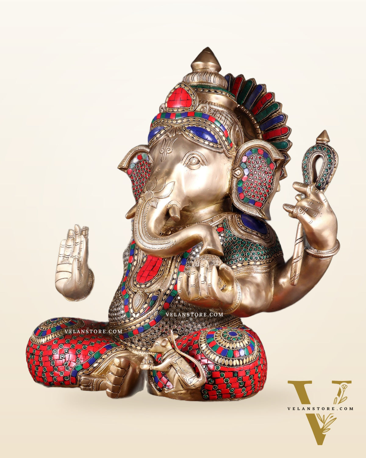 Brass large Ganesha Statue multicolour | 20x16.5x11 Inches | 33 KG