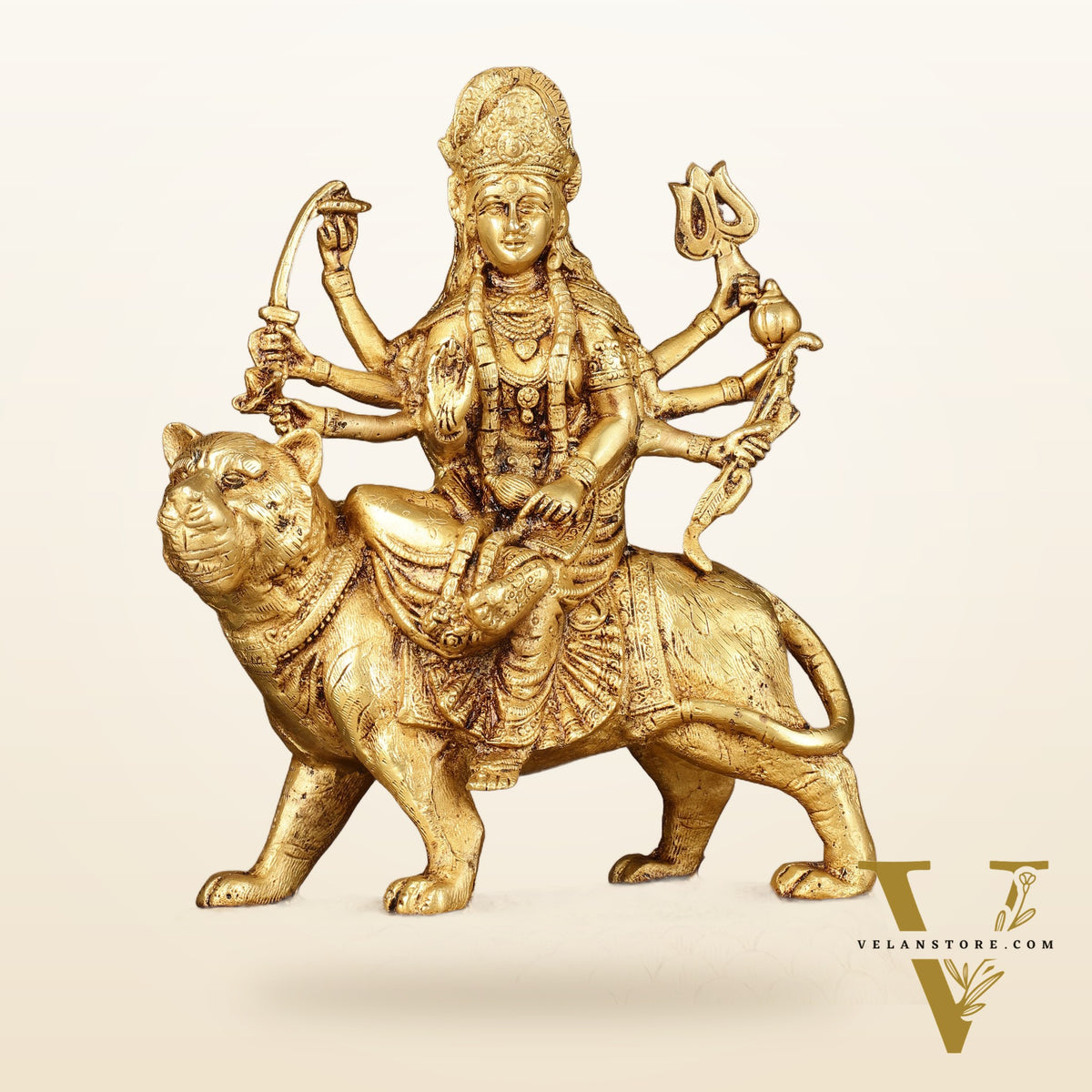 Brass large Goddess Durga sherawali mata murti 12 inch
