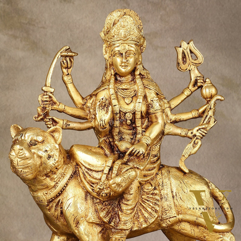 Brass large Goddess Durga sherawali mata murti 12 inch