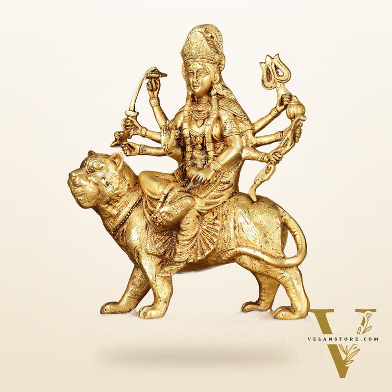 Brass large Goddess Durga sherawali mata murti 12 inch
