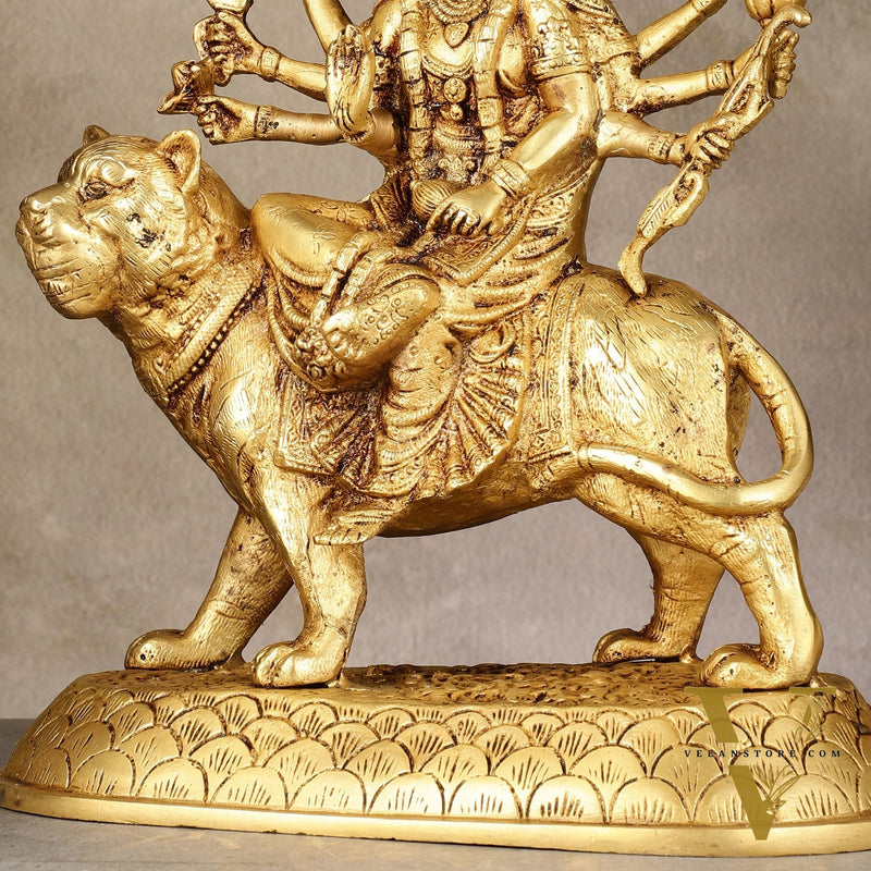 Brass large Goddess Durga sherawali mata murti 12 inch