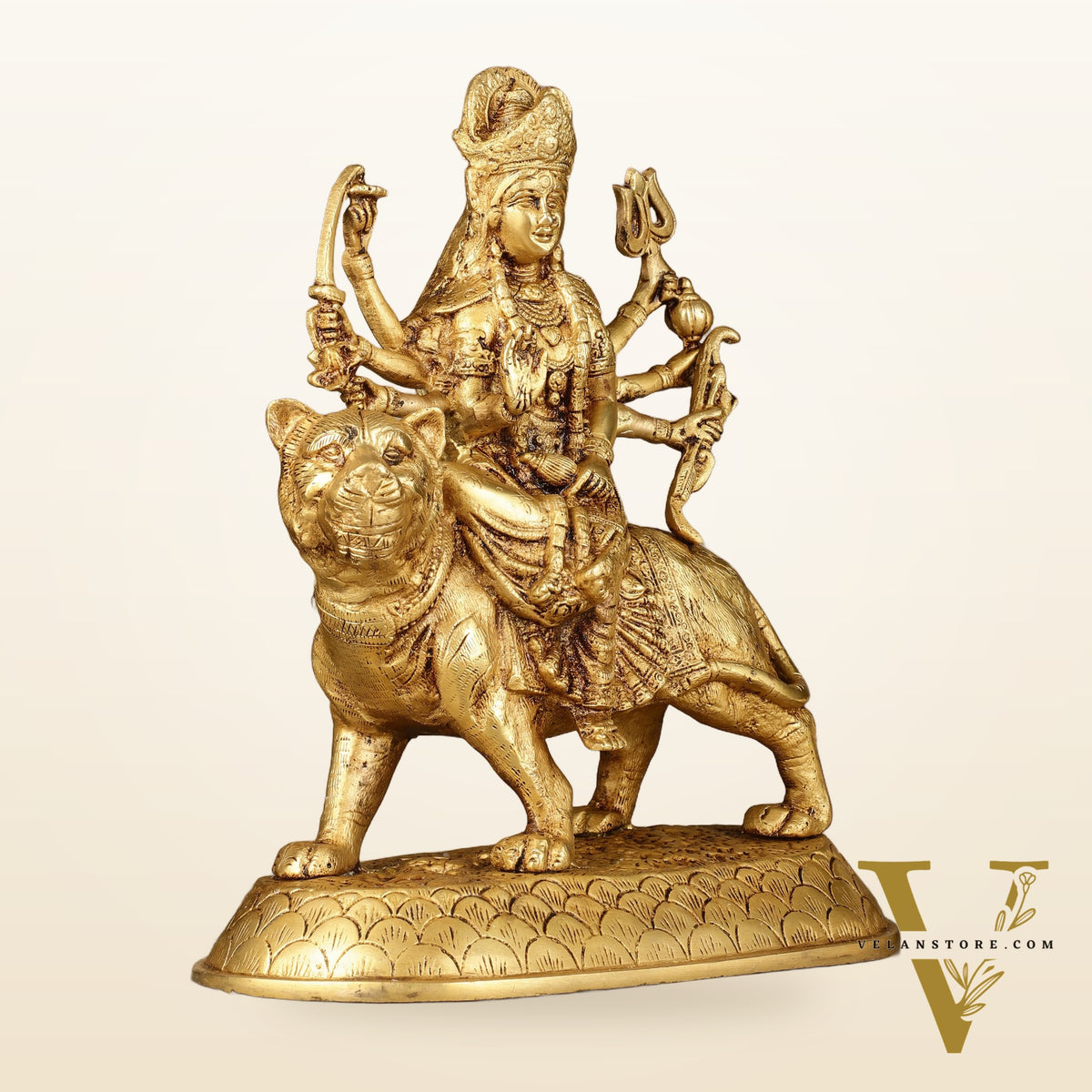 Brass large Goddess Durga sherawali mata murti 12 inch