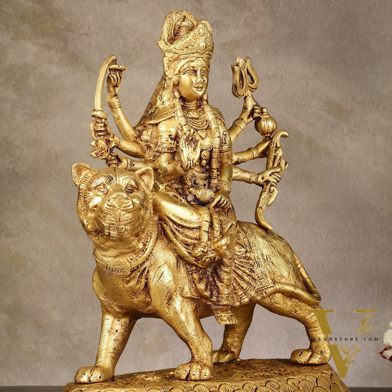Brass large Goddess Durga sherawali mata murti 12 inch