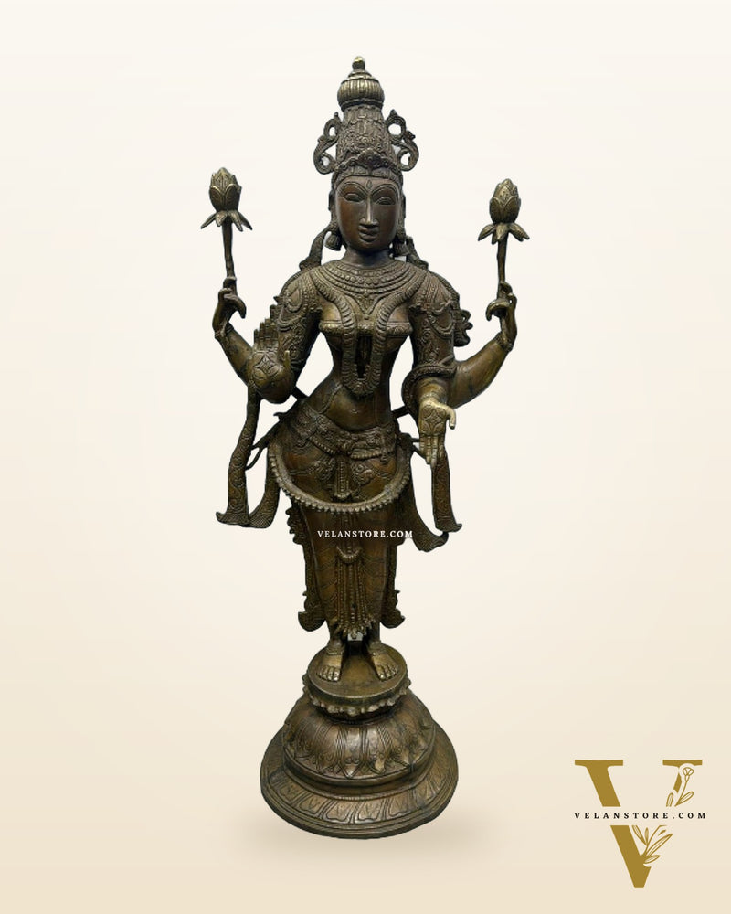 Brass Large Goddess Lakshmi sculpture Antique Tone 39"
