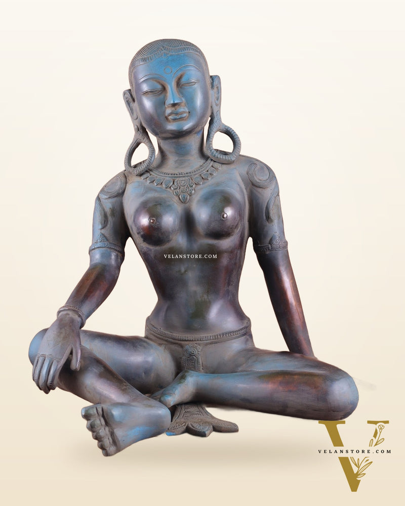 Brass Large Green Tara Idol – Tibetan Style, 19 Inch
