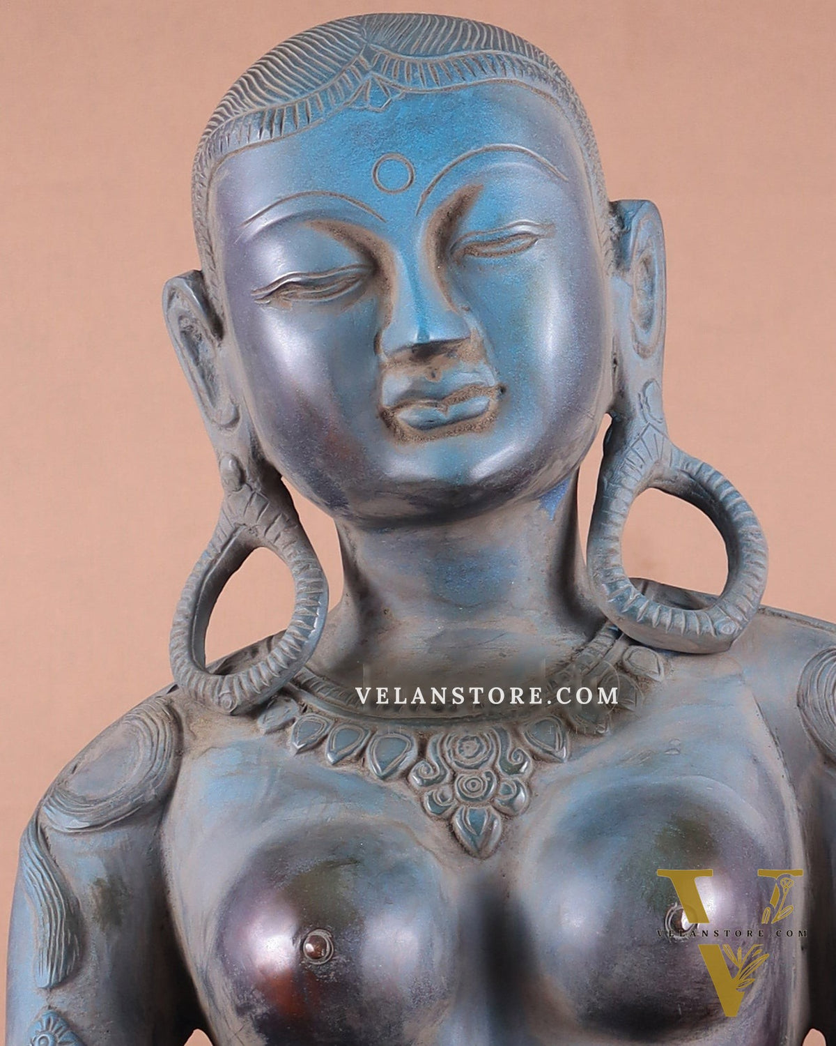 Brass Large Green Tara Idol – Tibetan Style, 19 Inch