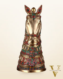 Brass Large Horse Head Showpiece with Natural Stones – 21.5”