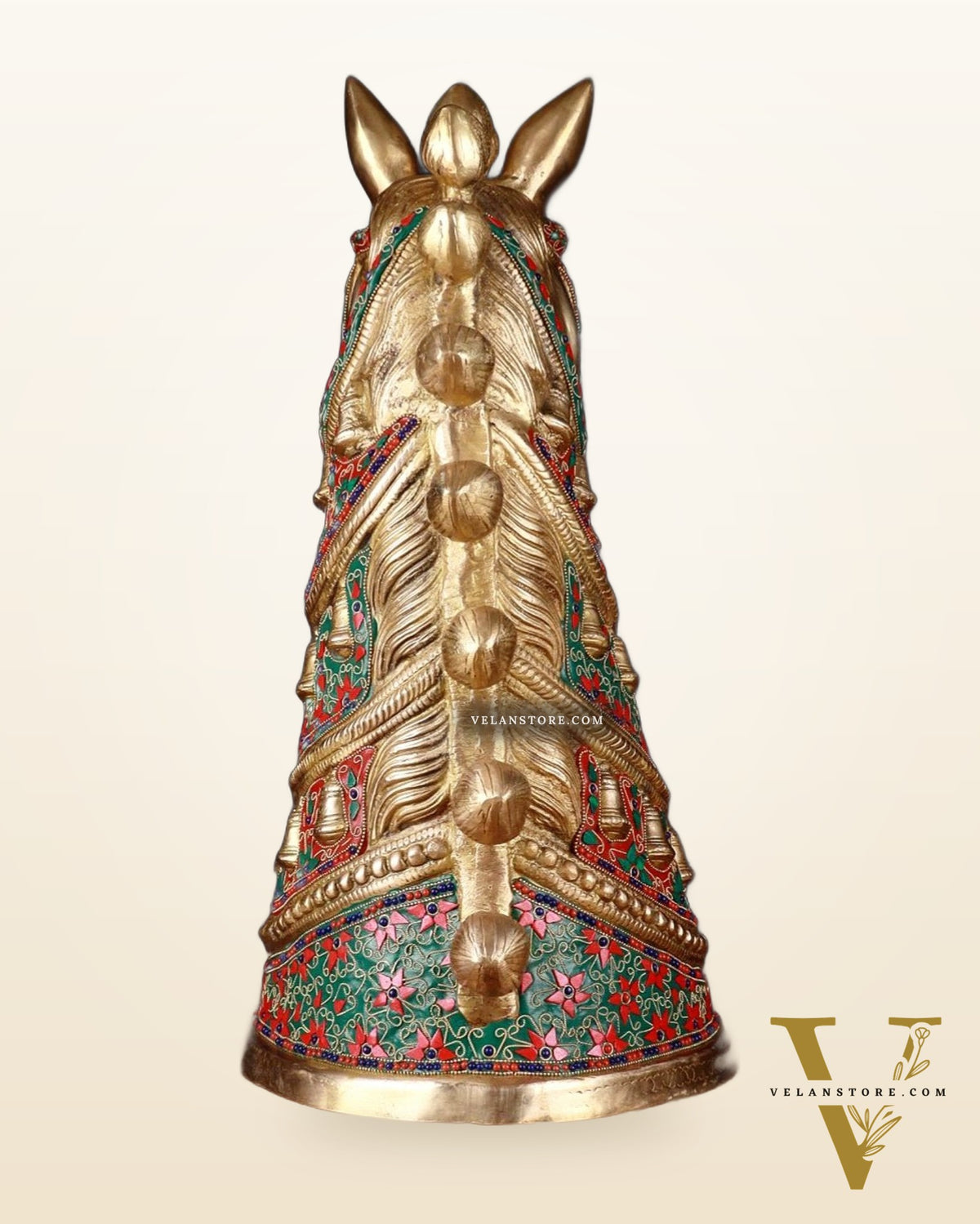 Brass Large Horse Head Showpiece with Natural Stones – 21.5”