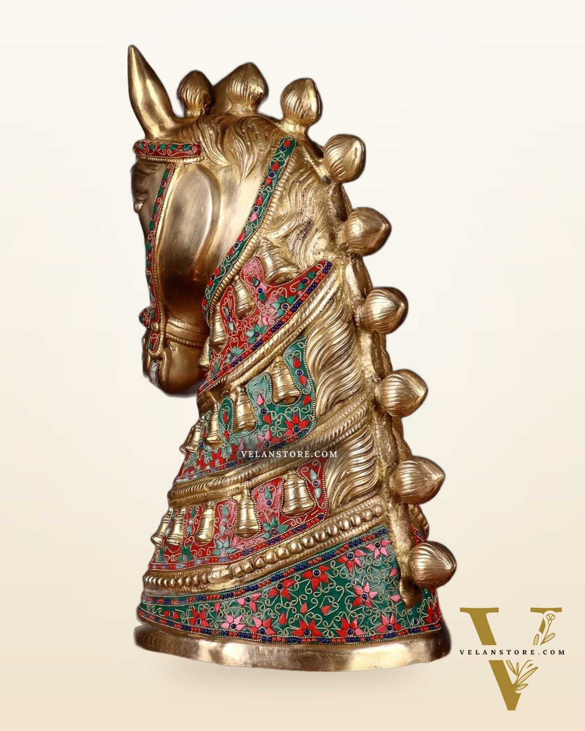 Brass Large Horse Head Showpiece with Natural Stones – 21.5”