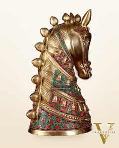 Brass Large Horse Head Showpiece with Natural Stones – 21.5”