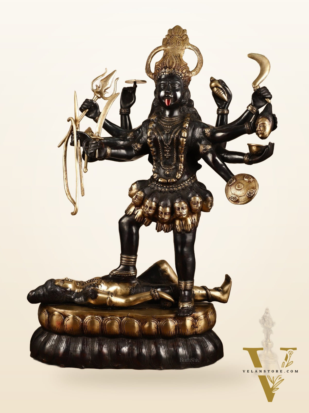 Brass Large Kali Mata Sculpture Black Edition | 33x18x9 Inch
