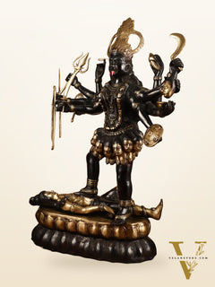 Brass Large Kali Mata Sculpture Black Edition | 33x18x9 Inch