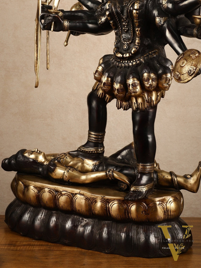 Brass Large Kali Mata Sculpture Black Edition | 33x18x9 Inch