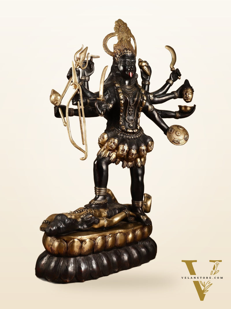 Brass Large Kali Mata Sculpture Black Edition | 33x18x9 Inch