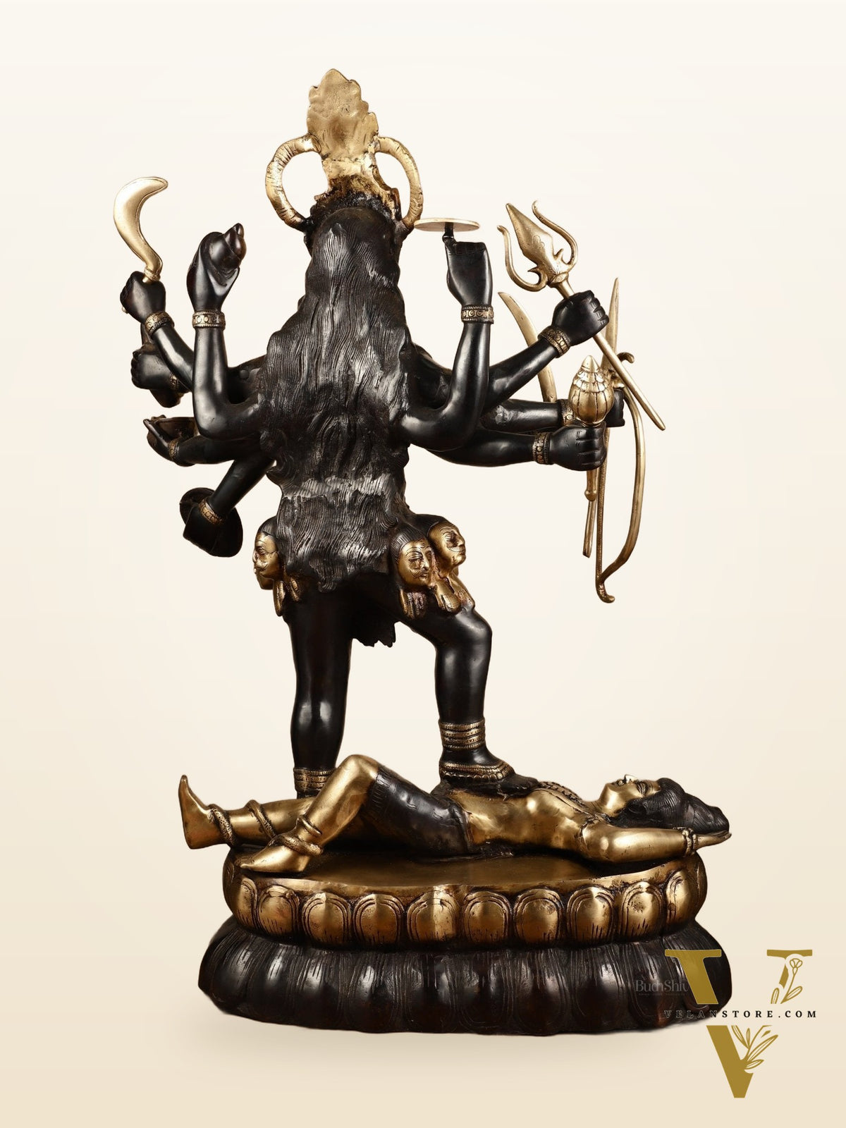 Brass Large Kali Mata Sculpture Black Edition | 33x18x9 Inch