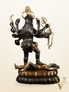 Brass Large Kali Mata Sculpture Black Edition | 33x18x9 Inch