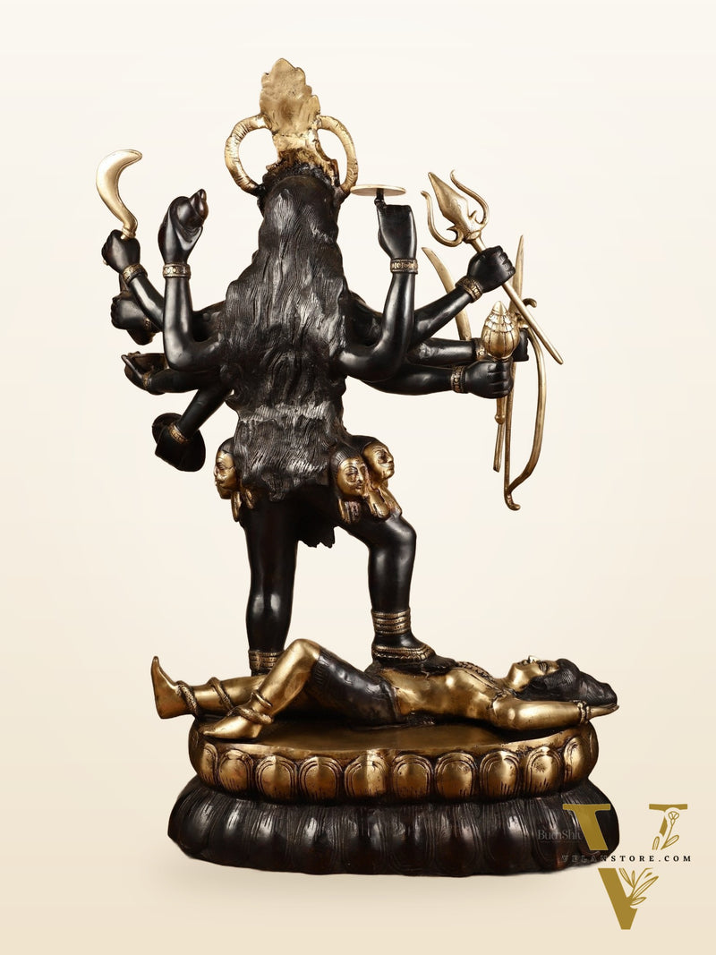 Brass Large Kali Mata Sculpture Black Edition | 33x18x9 Inch