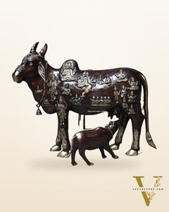 Brass Large Kamadhenu Cow with Calf – 53"