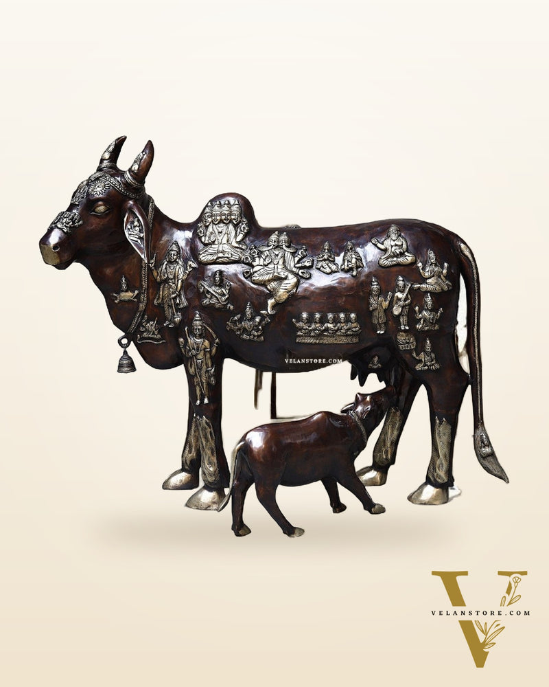 Brass Large Kamadhenu Cow with Calf – 53"