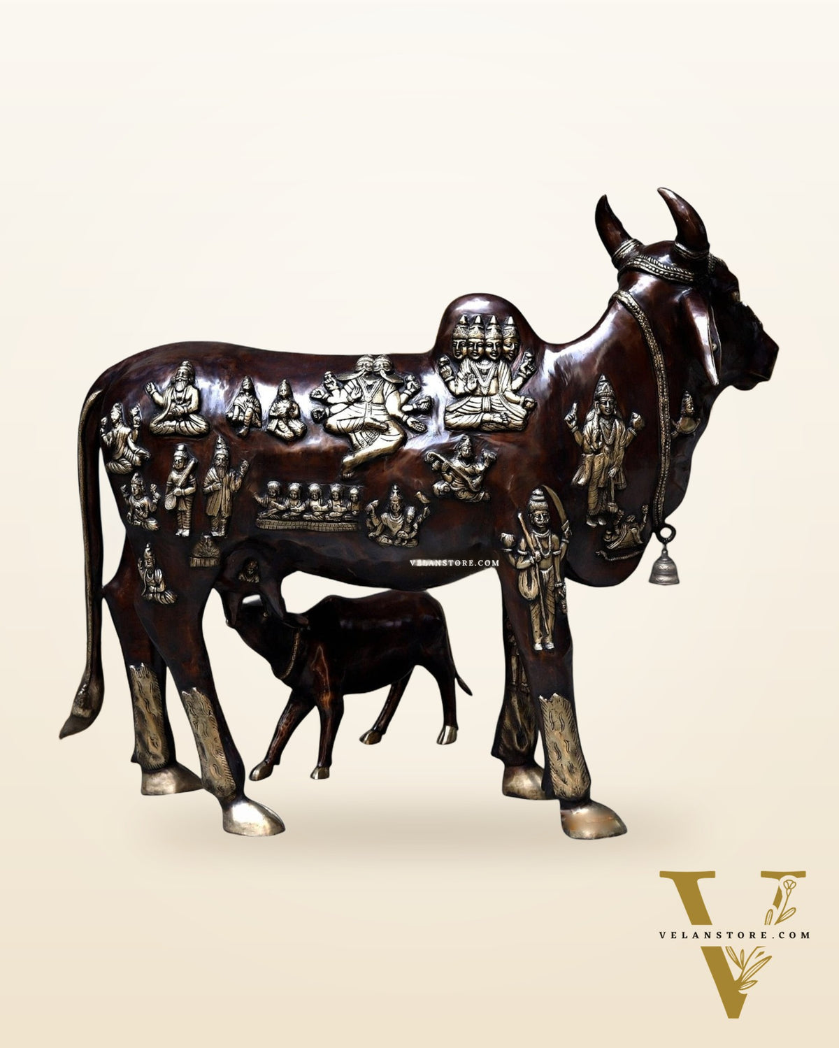 Brass Large Kamadhenu Cow with Calf – 53"