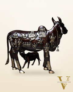 Brass Large Kamadhenu Cow with Calf – 53"