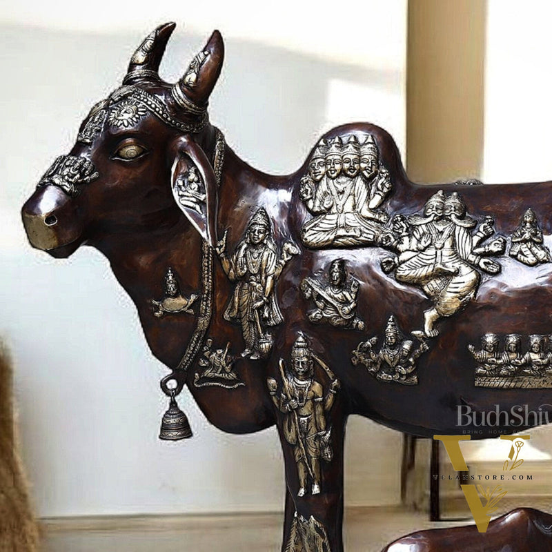 Brass Large Kamadhenu Cow with Calf – 53"