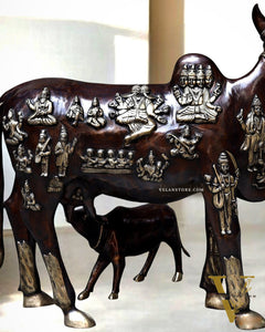 Brass Large Kamadhenu Cow with Calf – 53"