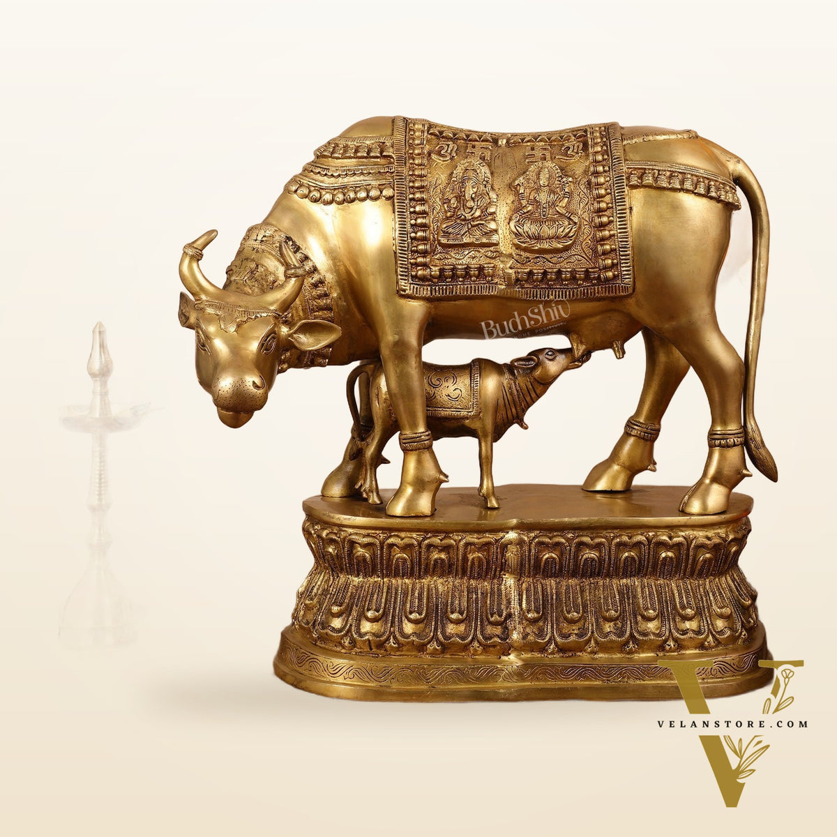 Brass Large Kamdhenu Cow with Calf Idol - 22 Inch