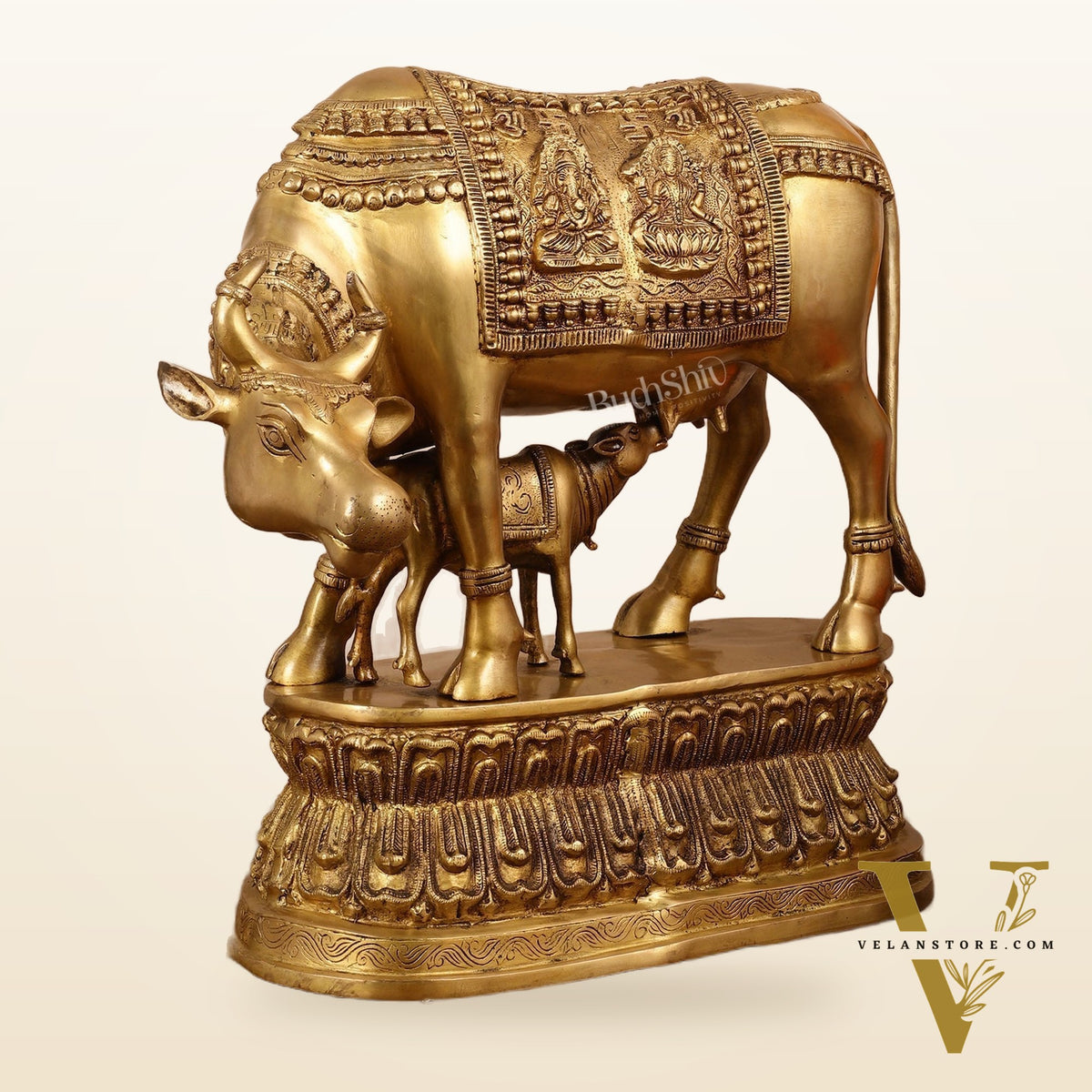 Brass Large Kamdhenu Cow with Calf Idol - 22 Inch