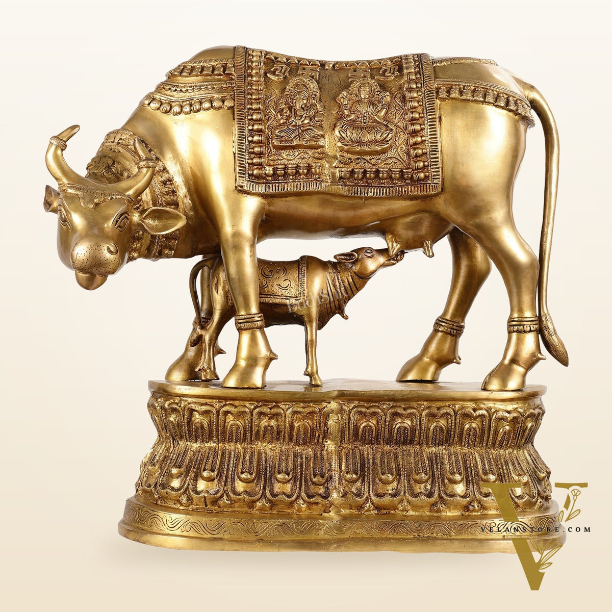 Brass Large Kamdhenu Cow with Calf Idol - 22 Inch