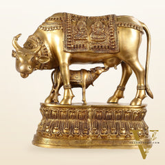 Brass Large Kamdhenu Cow with Calf Idol - 22 Inch