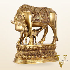 Brass Large Kamdhenu Cow with Calf Idol - 22 Inch