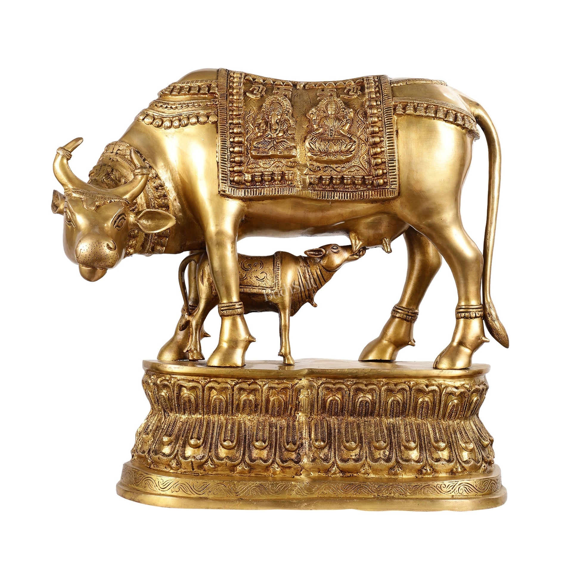 Brass Large Kamdhenu Cow with Calf Idol - 22 Inch