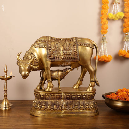 Brass Large Kamdhenu Cow with Calf Idol - 22 Inch